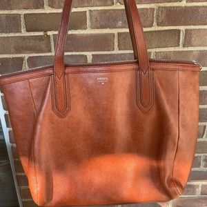 Brown leather Fossil tote bag